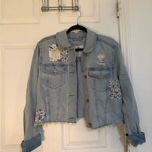 Hollister Light Blue Denim Jacket with Floral Accents